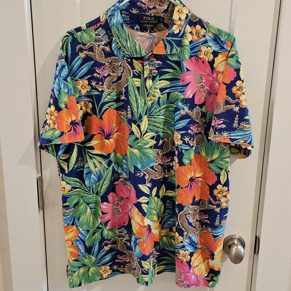 Polo Ralph Lauren Other - Polo Ralph Lauren Featherweight Mesh Floral Dragon Hawaiian Polo Shirt - XXL
